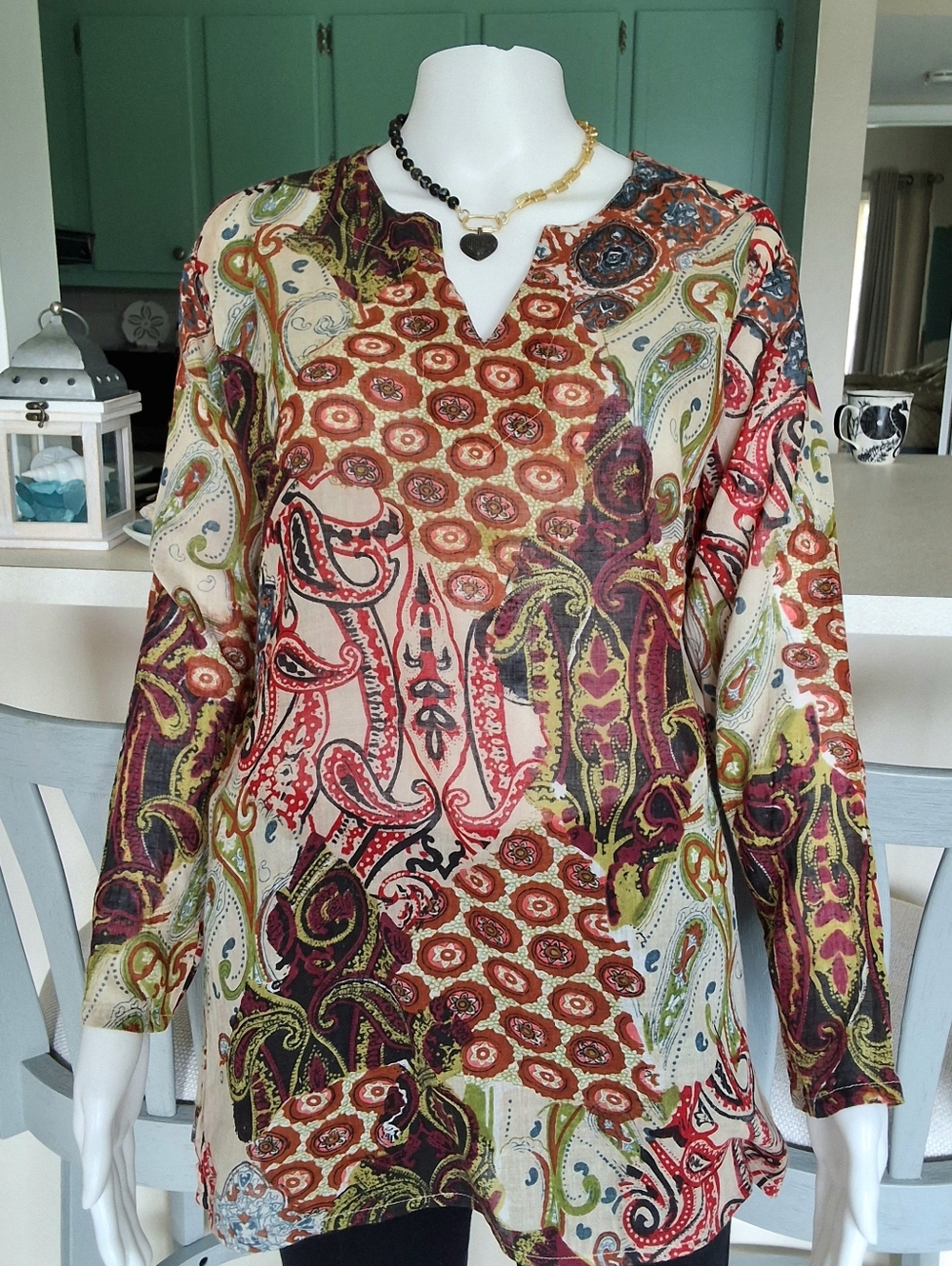 Women's Indian Boho Paisley Tunic Top 100% Cotton - Small - NWOT